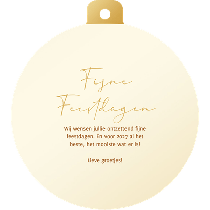 Kerstbalvorm kaart Fijne Feestdagen sneeuwvlok typografie Achterkant