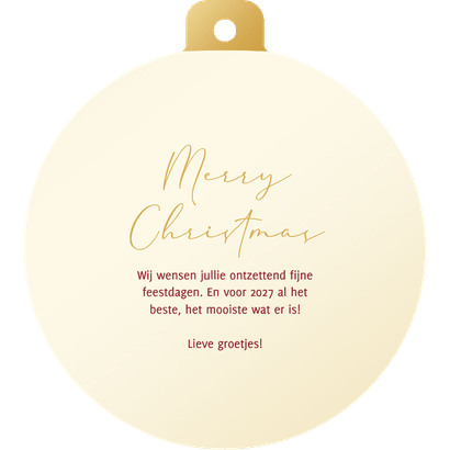 Kerstbalvorm kaart Merry Christmas sneeuwvlok typografie Achterkant