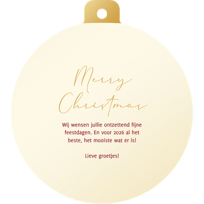 Kerstbalvorm kaart Merry Christmas sneeuwvlok typografie Achterkant