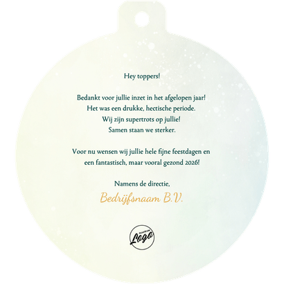 Kerstbalvorm kerstkaart stijlvol bedankt zakelijk Achterkant