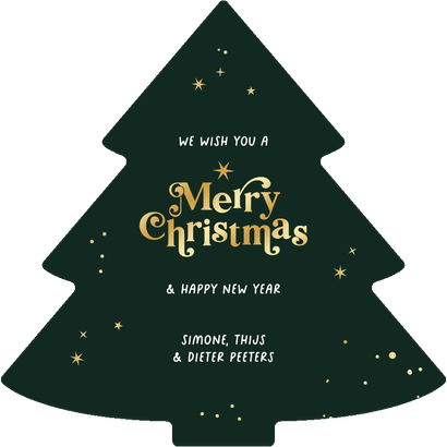 Kerstboom fotokaart merry christmas goud sterren Achterkant