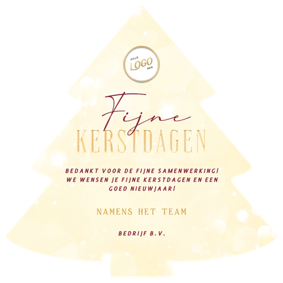 Kerstboom kaart zakelijk met logo kerstbal en sterren Achterkant