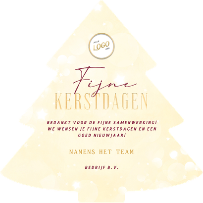 Kerstboom kaart zakelijk met logo kerstbal en sterren Achterkant