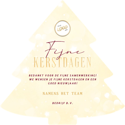 Kerstboom kaart zakelijk met logo kerstbal en sterren Achterkant