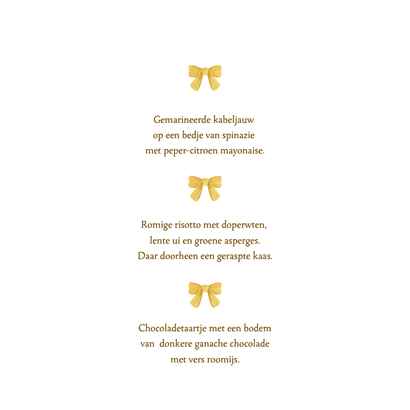 Kerstboom vorm menukaart kerst strikjes sterren goud Achterkant