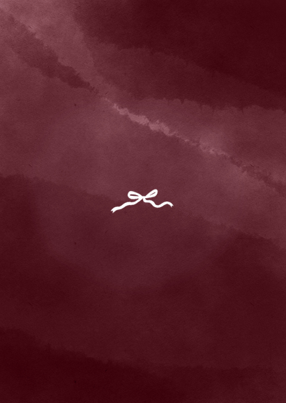 Kerstkaart bordeaux gouden strik foto prettige kerst Achterkant