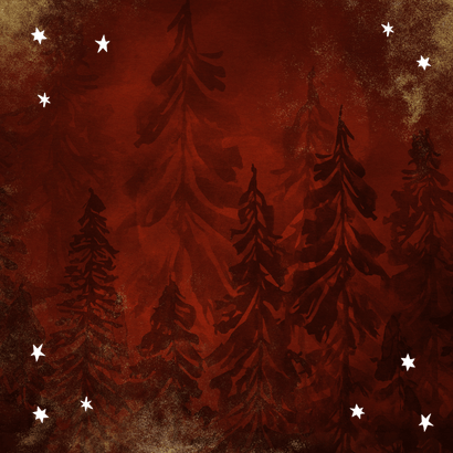  Kerstkaart dankjewel met kerstbomen en sterren Achterkant