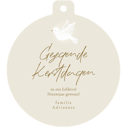 Kerstkaart duif vrede kerstbal vorm Achterkant
