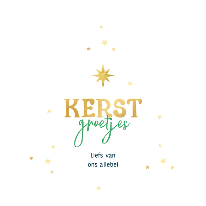 Kerstkaart foto kerstboom sprankelend sterretjes verf Achterkant