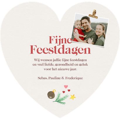 Kerstkaart hartvorm kerstsymbooltjes Achterkant