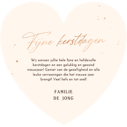 Kerstkaart hartvorm rood koper fijne kerstdagen stijlvol Achterkant