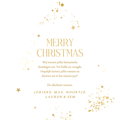 Kerstkaart in kerstboom vorm groen waterverf merry christmas Achterkant