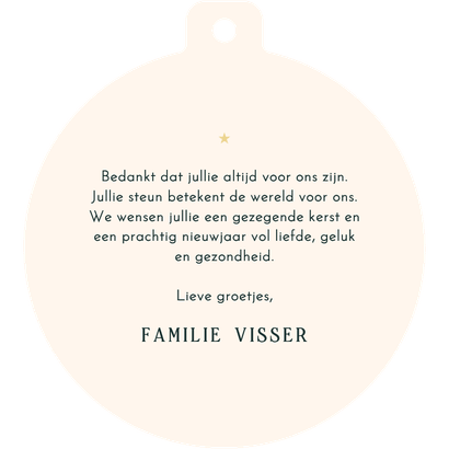 Kerstkaart jullie zijn goud waard rood in kerstbalvorm Achterkant