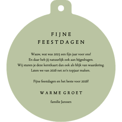 Kerstkaart kerstbal bedankt kerstkrans lichtjes goud Achterkant