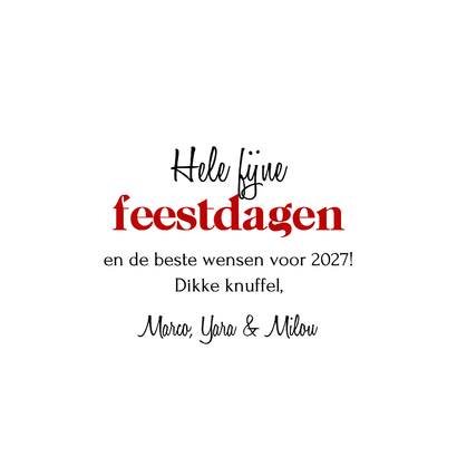 Kerstkaart kerstbal dieren stokstaartjes grappig vrolijk Achterkant