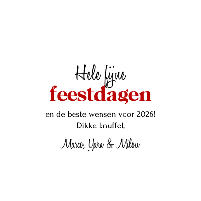 Kerstkaart kerstbal dieren stokstaartjes grappig vrolijk Achterkant