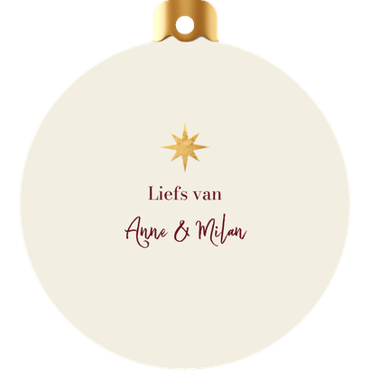 Kerstkaart kerstbal vorm foto in ster liefdevol hartjes goud Achterkant