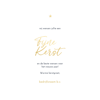 Kerstkaart kerstbal vorm spetters sterren goud Achterkant