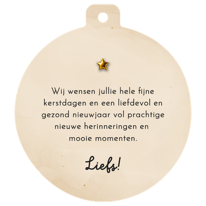 Kerstkaart kerstbalvorm folieballon 2026 foto in 0 Achterkant