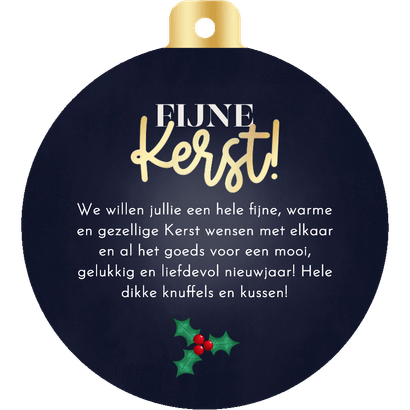 Kerstkaart kerstbalvorm kerstballen kerstkrans Fijne Kerst! Achterkant