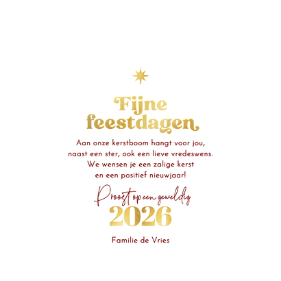 Kerstkaart kerstboom typografisch beste wensen goud Achterkant