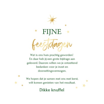 Kerstkaart kerstboom vorm goud waard sterren Achterkant