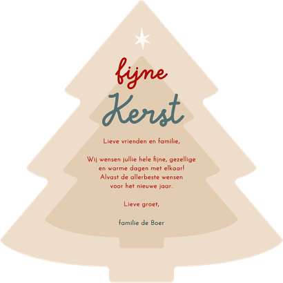 Kerstkaart kerstboom warme kerst illustraties beige Achterkant