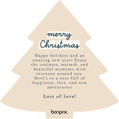 Kerstkaart kerstboomvorm kerstbal zuurstok bonprix Achterkant