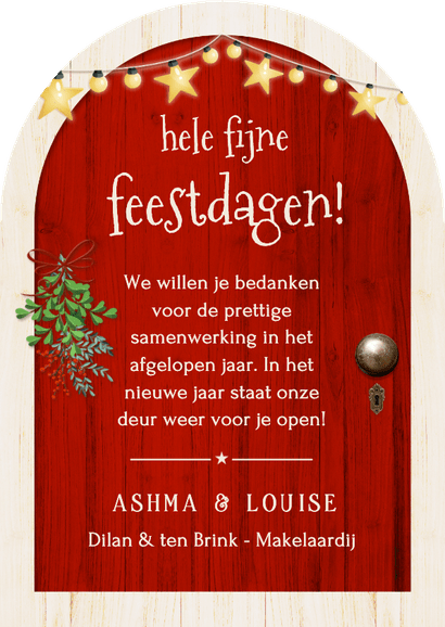 Kerstkaart makelaardij in vorm van kerst deur Achterkant