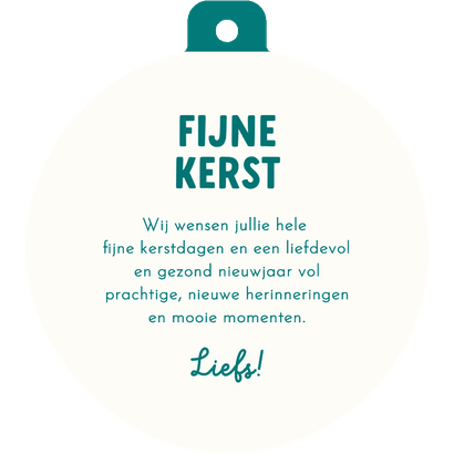 Kerstkaart minimalistisch kerstbalvorm gestreept paars groen Achterkant