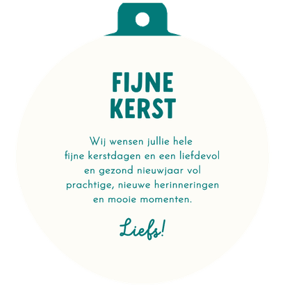 Kerstkaart minimalistisch kerstbalvorm gestreept paars groen Achterkant