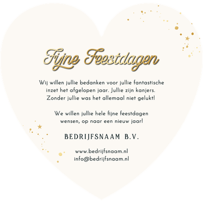 Kerstkaart zakelijk hartvorm fijne dagen twee foto's goud Achterkant