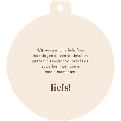 Kerstkaartje gestreept 2026 goud kerstbalvorm bruin Achterkant