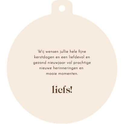 Kerstkaartje gestreept 2027 goud kerstbalvorm bruin Achterkant