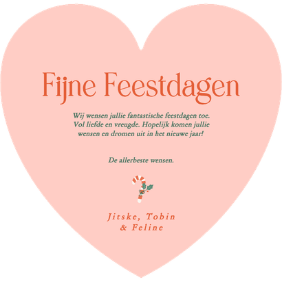 Kerstkaartje hartje roze met foto's en zuurstokjes Achterkant
