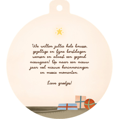 Kerstkaartje kerstbalvorm illustratie egel kerstboom knus Achterkant