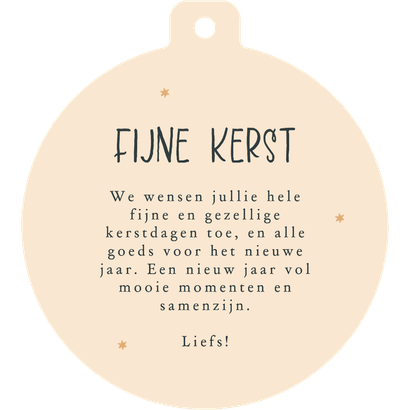 Kerstkaartje kerstbalvorm illustratie huisje sterretjes Achterkant