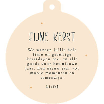 Kerstkaartje kerstbalvorm illustratie huisje sterretjes Achterkant