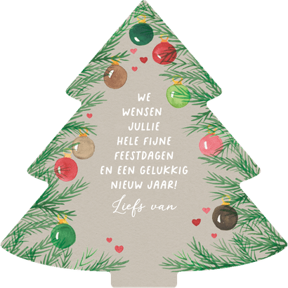 Kerstkaartje kerstboom takjes en ballen aquarel natuurlijk Achterkant