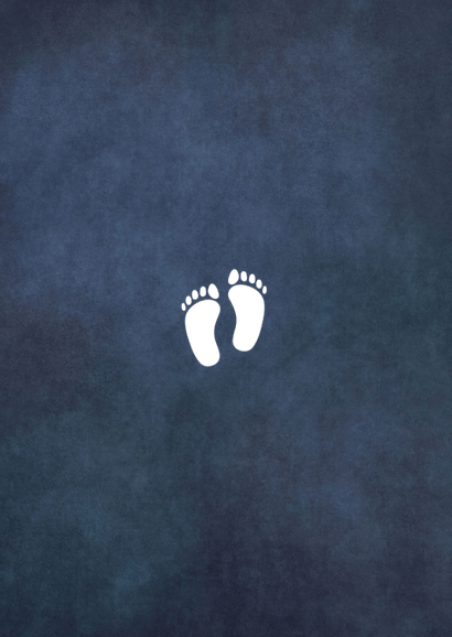 Klassiek staand geboortekaartje jongen met goudlook voetjes Achterkant