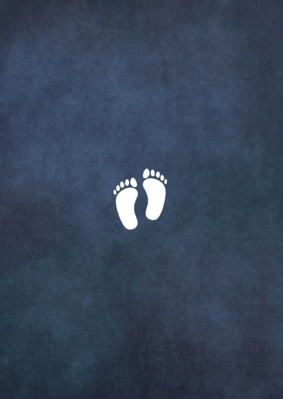 Klassiek staand geboortekaartje jongen met goudlook voetjes Achterkant