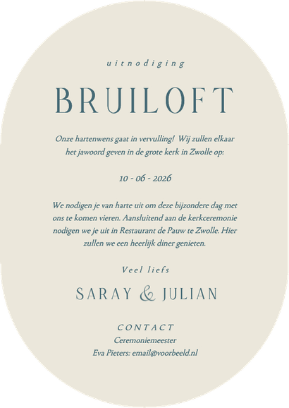 Klassieke ovale trouwkaart met bloemenkrans Achterkant