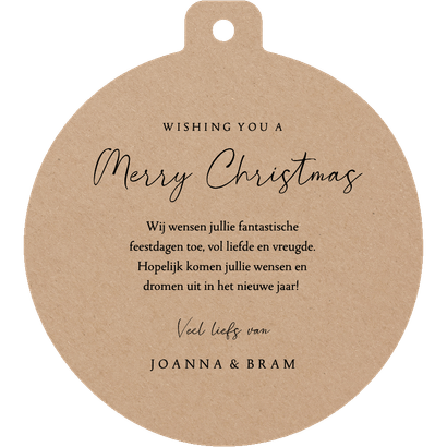 Kraft kerstkaart in kerstbal vorm met grote foto Achterkant