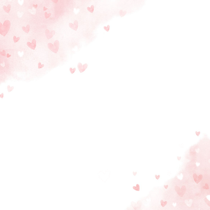 Lief geboortekaartje meisje met roze en gouden hartjes Achterkant