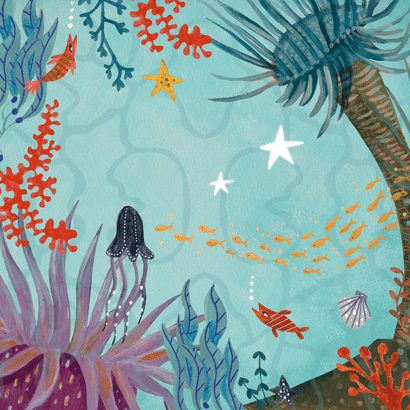 Lief geboortekaartje onderwater landschap oceaan Achterkant