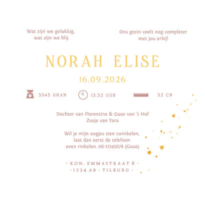 Lief geboortekaartje silhouet zus met zusje in hartjes vorm  Achterkant