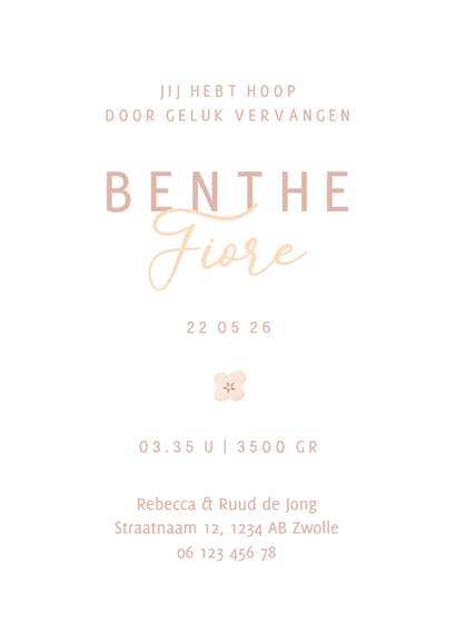  Lief ovaal geboortekaartje met takjes en bloemetjes Achterkant