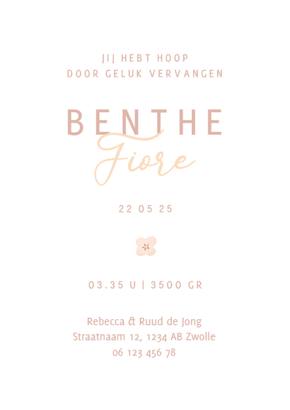  Lief ovaal geboortekaartje met takjes en bloemetjes Achterkant