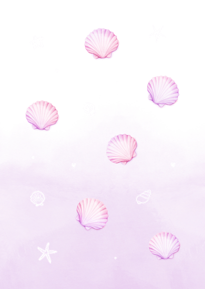 Lief pastel geboortekaartje met schelpjes en waterverf Achterkant