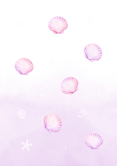 Lief pastel geboortekaartje met schelpjes en waterverf Achterkant